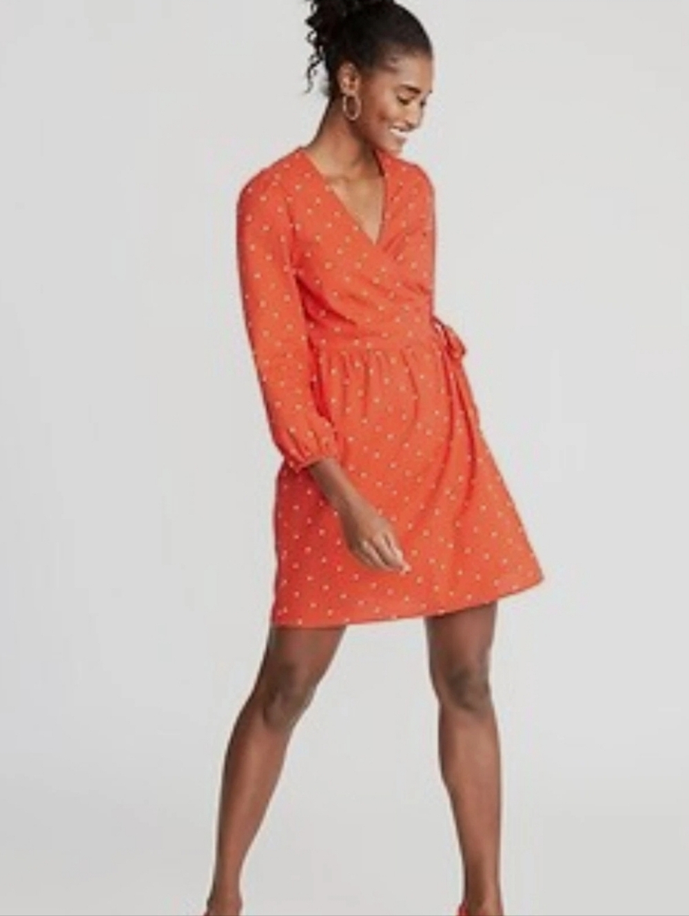 Old Navy Orange‎ Floral Daisy Wrap Dress EUC L Boho Cottagecore Coastal Cowgirl